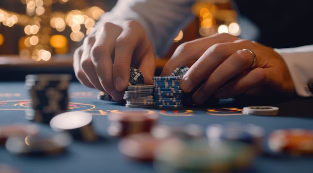 Baccarat betting layout showing Banker, Player, and Tie positions